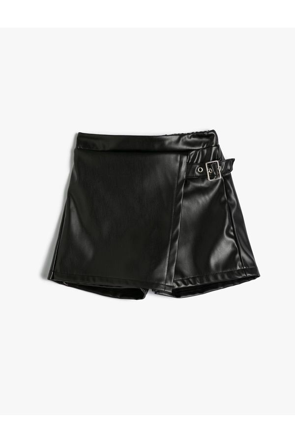 Koton Koton Short Skirt Leather Look Elastic Buckle Detail