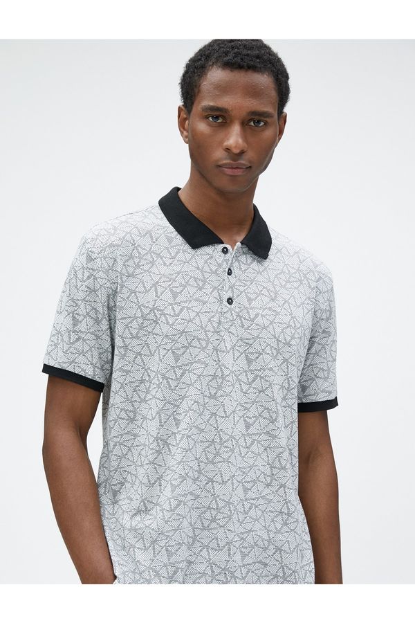 Koton Koton Short Sleeve Polo T-Shirt with a Geometric Print, Slim Fit