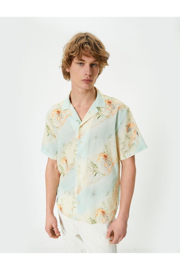 Koton Koton Short Sleeve Shirt Turn-down Collar Tiger Pattern Cotton