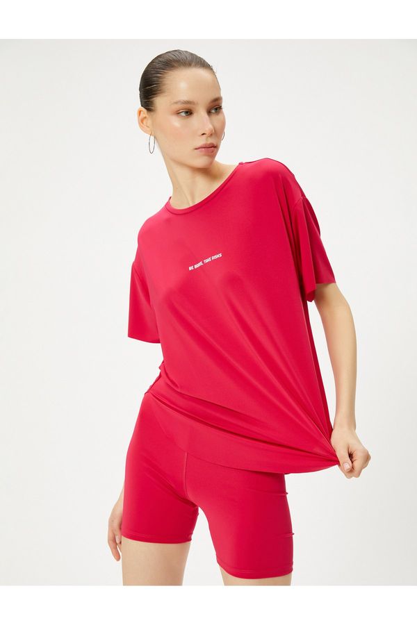 Koton Koton Short Sleeve Sports T-Shirt Crew Neck Comfortable Fit Print Detailed