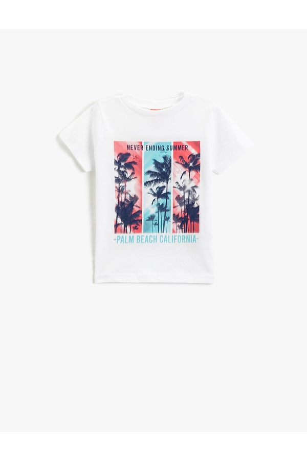 Koton Koton Short Sleeve T-Shirt with Crew Neck Print