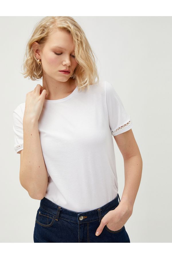 Koton Koton Sleeve Detailed T-Shirt Cotton