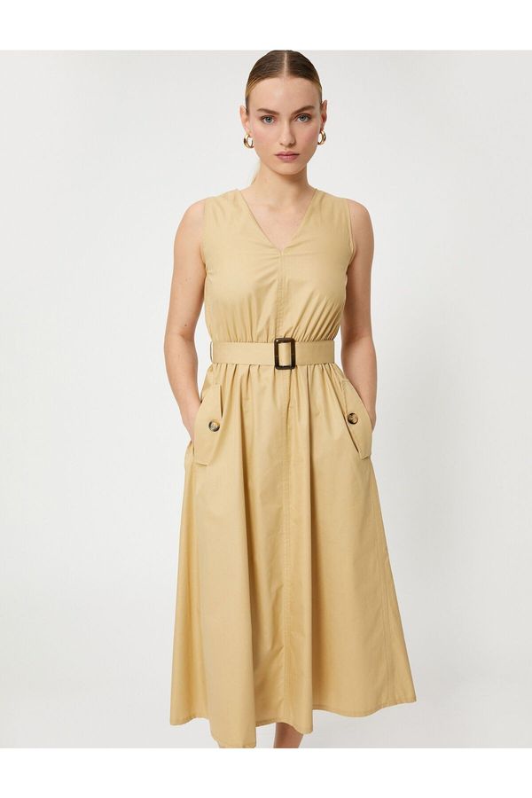 Koton Koton Sleeveless Midi Dress With Belt Cotton
