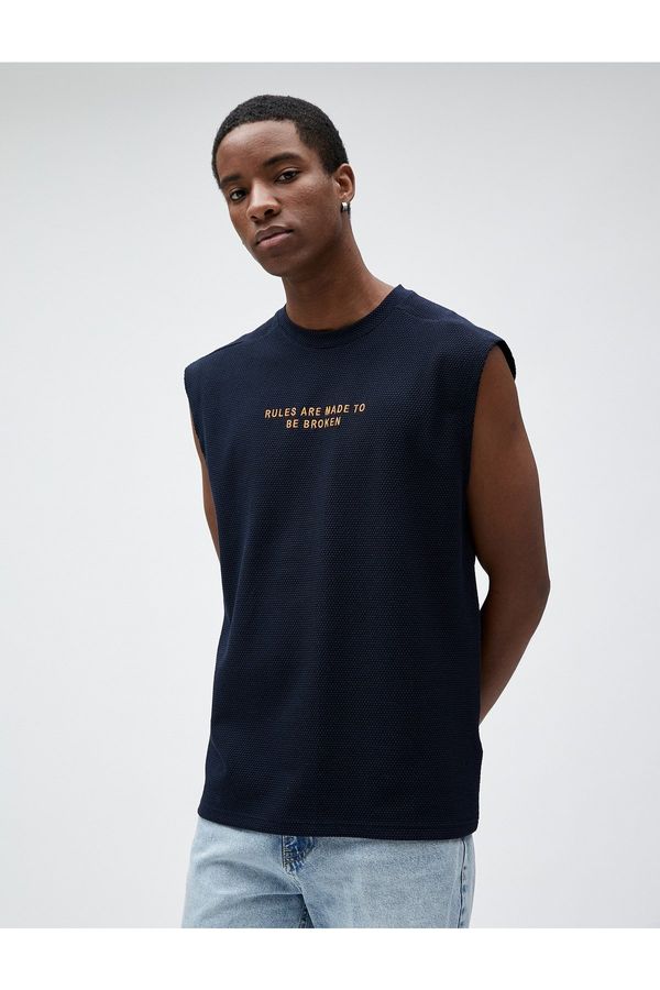 Koton Koton Sleeveless T-Shirt with Slogan Embroidered Textured Crew Neck.
