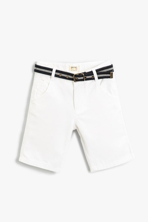 Koton Koton Slim Belt Shorts With Pocket Elastic Waist Detail Above Knee Cotton.