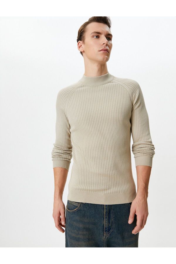 Koton Koton Slim Fit Sweater Knitwear High Neck Raglan Sleeve Textured