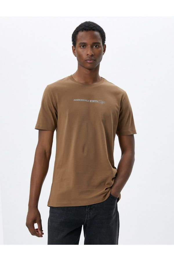 Koton Koton Slogan Printed T-Shirt, Crew Neck, Slim Fit Cotton.