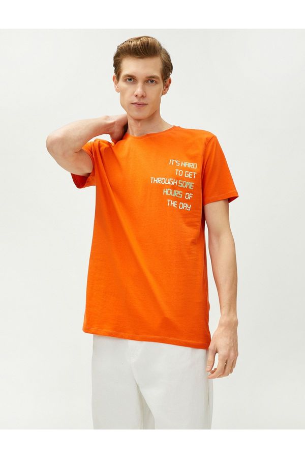 Koton Koton Slogan Printed T-Shirt Short Sleeved Crew Neck Cotton