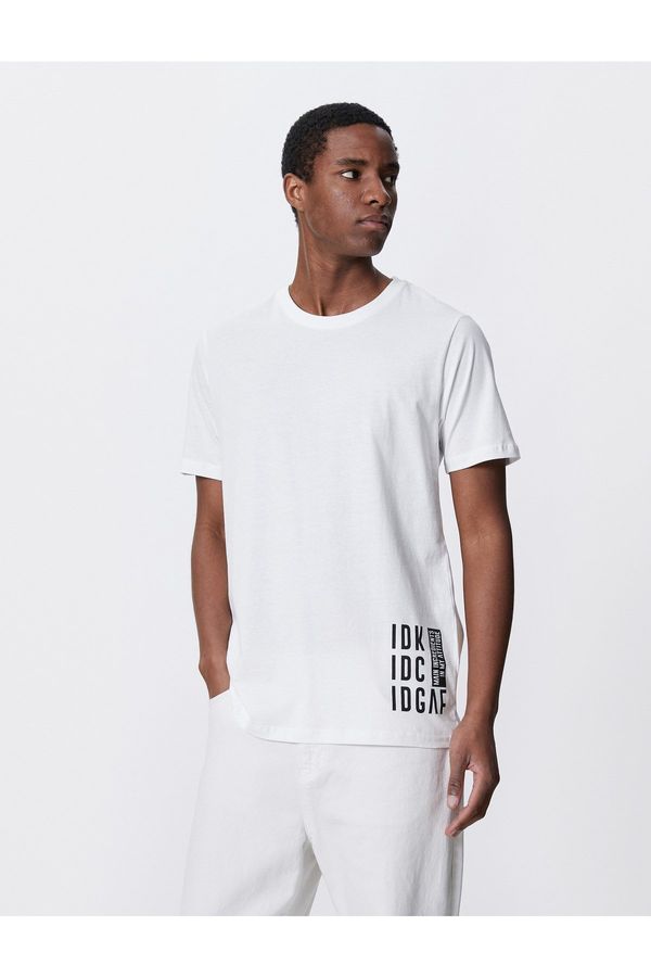 Koton Koton Slogan Printed T-Shirt, Slim Fit Crew Neck Cotton.