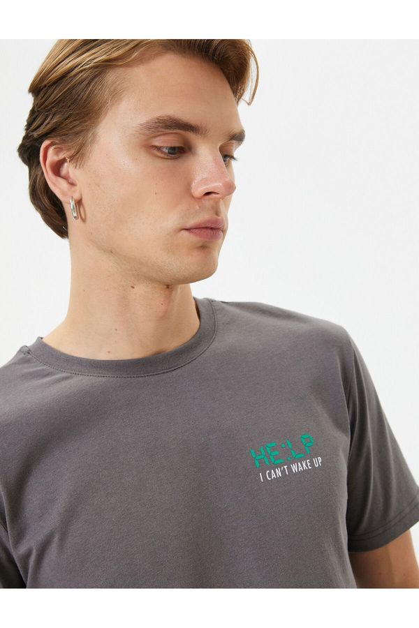 Koton Koton Slogan Printed T-Shirt Slim Fit Crew Neck Short Sleeve