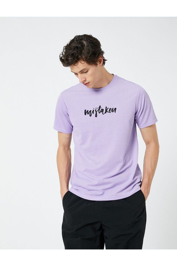Koton Koton Slogan Printed T-shirt with a Crew Neck, Short Sleeves, Slim Fit.