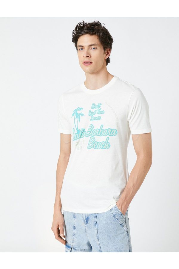 Koton Koton Slogan Printed T-Shirt with a Summer Theme, Crew Neck, Slim Fit.