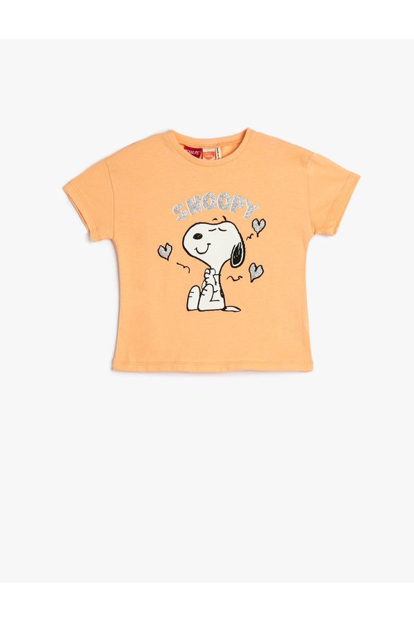 Koton Koton Snoopy T-Shirt Licensed Short Sleeve Crew Neck Cotton