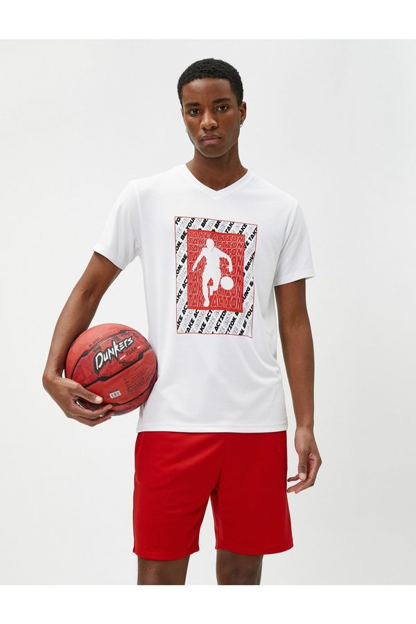 Koton Koton Sports Oversized T-Shirt with Basketball Print. Crew Neck Short Sleeved.