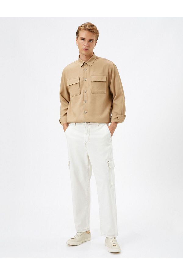 Koton Koton Sports Shirt Pocket Detailed Snap Buttons Classic Collar Long Sleeve