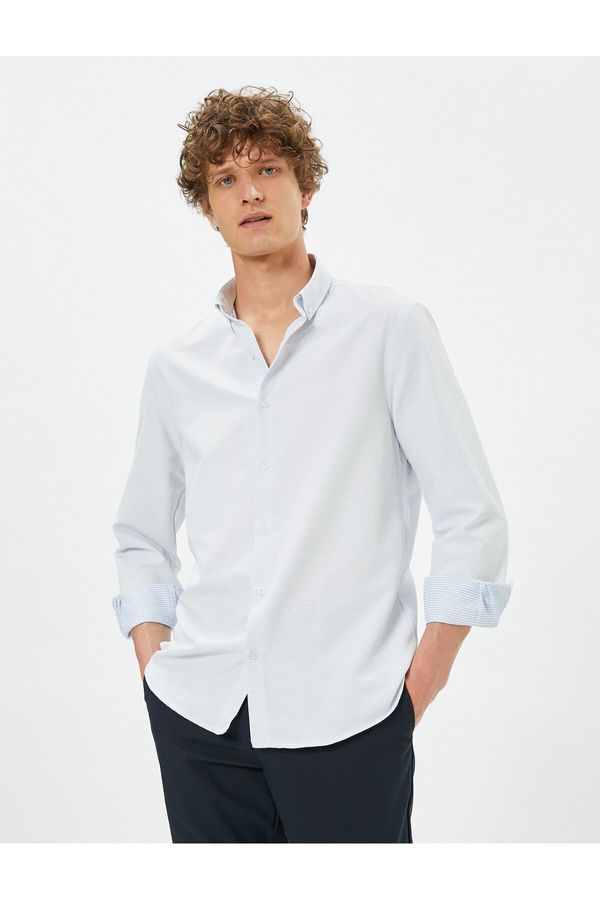 Koton Koton Sports Shirt Slim Fit Minimal Print Detailed Classic Collar Long Sleeve Non Iron