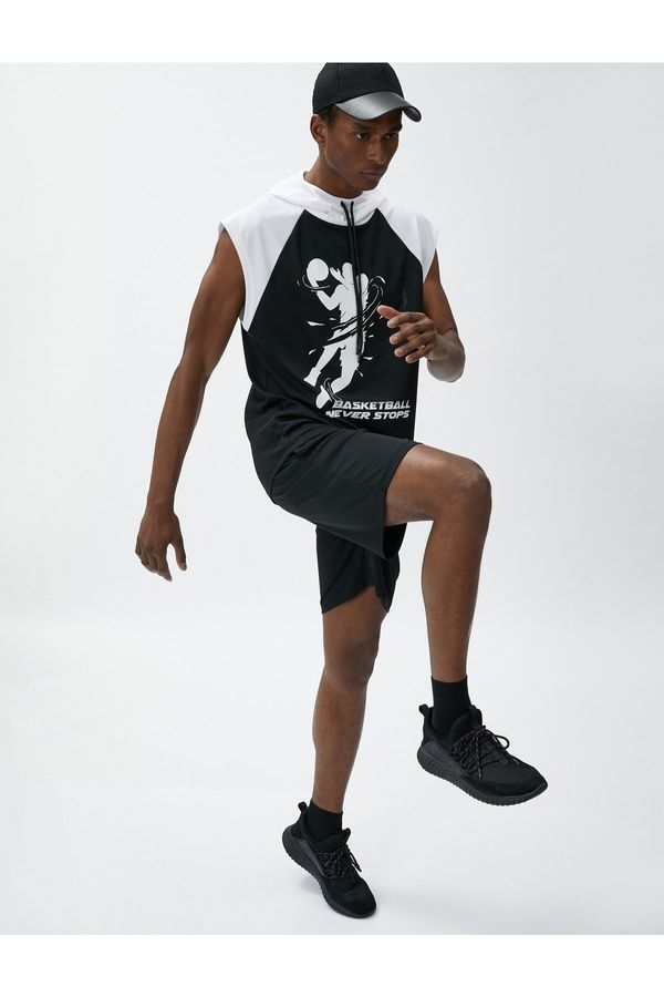 Koton Koton Sports T-Shirt, Hooded, Sleeveless with Basketball Print