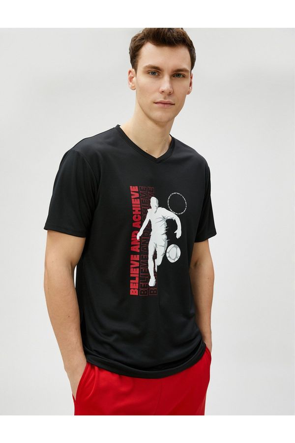 Koton Koton Sports T-Shirt with Basketball Print V-Neck Short Sleeve
