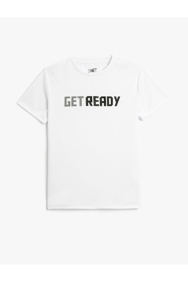 Koton Koton Sports T-Shirt with Slogan Printed Crew Neck Short Sleeved.