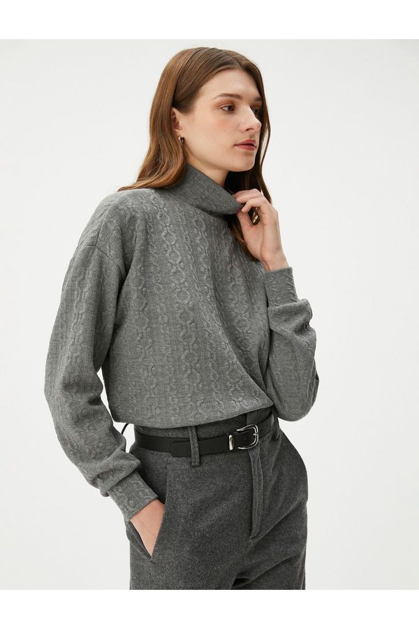 Koton Koton Stand Collar Sweatshirt Textured Long Sleeve