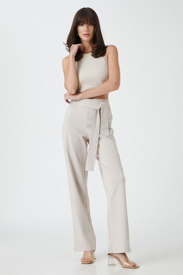 Koton Koton Straight Leg Trousers Waist Belted Knitted