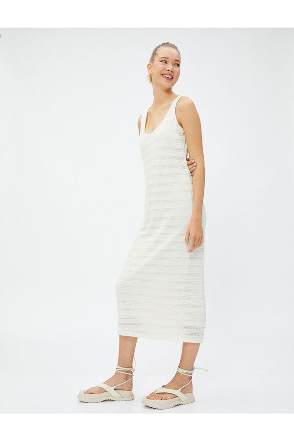 Koton Koton Strapless U-Neck Midi Dress with Textured Lined.