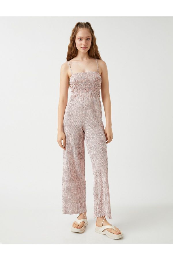Koton Koton Strappy Jumpsuit with Gipe Detail and Wide Legs
