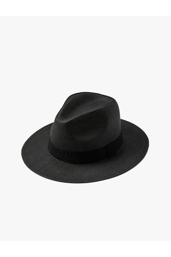 Koton Koton Straw Fedora Hat with Grosgrain Tape Detail