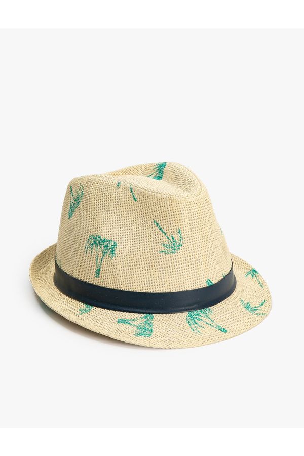 Koton Koton Straw Hat with Tape Detail and Palm Tree Pattern
