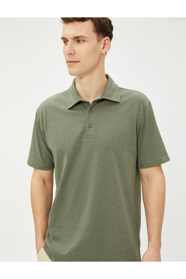 Koton Koton Striped Polo T-Shirt with Short Sleeves and Buttons