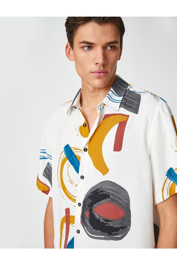 Koton Koton Summer Shirt Abstract Printed Classic Collar