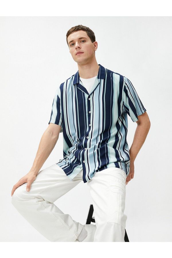 Koton Koton Summer Shirt with Short Sleeves, Cropped Collar Printed Viscose