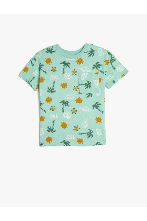 Koton Koton Summer-Theme T-Shirt with Short Sleeves, Crew Neck Cotton