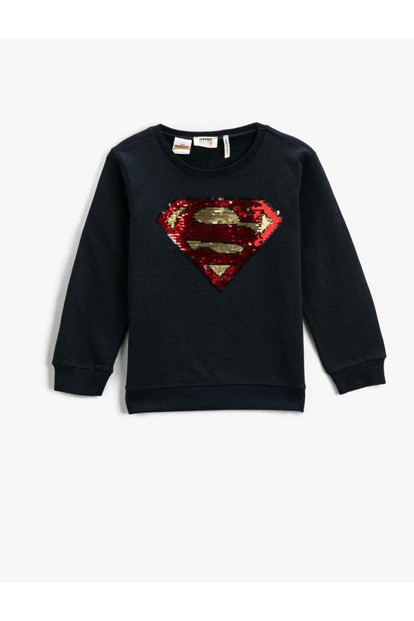Koton Koton Superman Printed Licensed Sweatshirt with Sequins Embroidered Crew Neck Cotton.