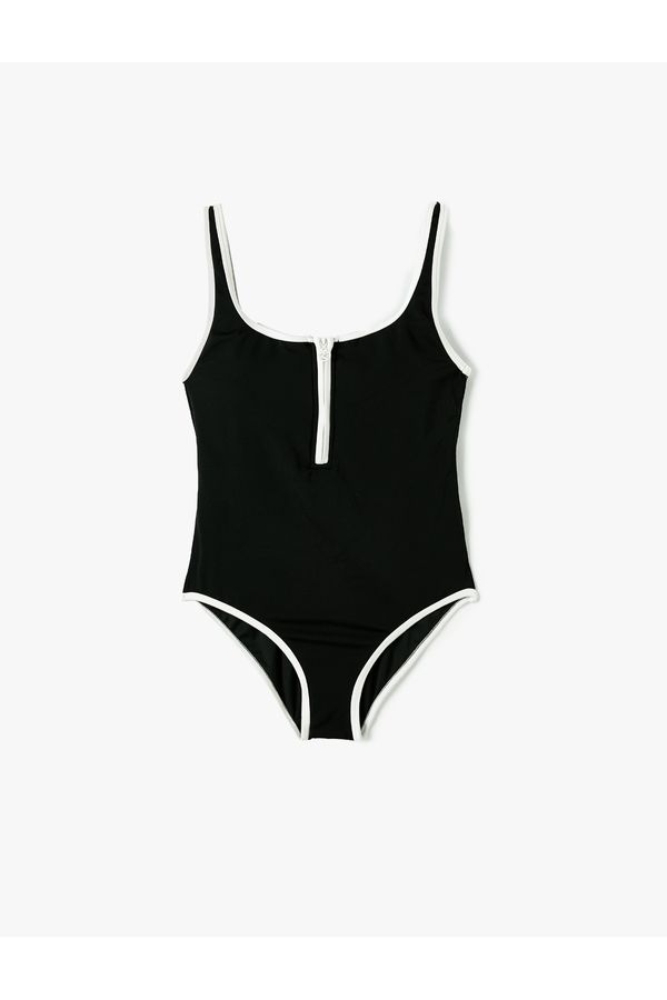 Koton Koton Swimsuit Half Zippered Thick Strap Covered with Piping Detail