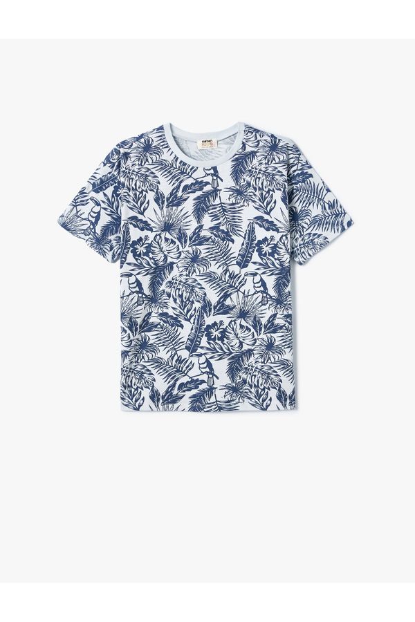 Koton Koton T-Shirt Crew Neck Short Sleeve Tropical Printed Cotton