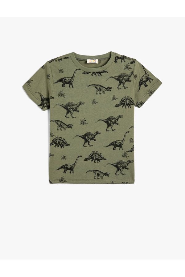 Koton Koton T-Shirt Dinosaur Print Short Sleeved Crew Neck Cotton