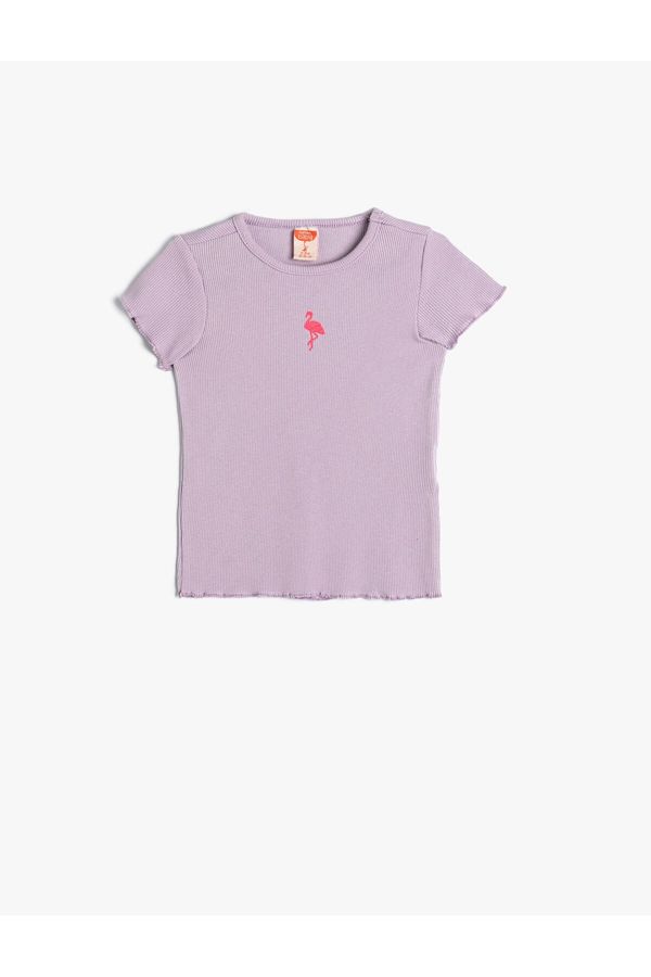 Koton Koton T-Shirt Flamingo Printed Short Sleeve Crew Neck Ribbed Cotton