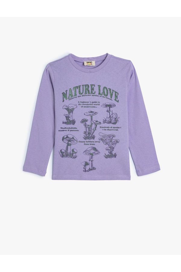 Koton Koton T-Shirt Mushroom Printed Long Sleeve Crew Neck Cotton