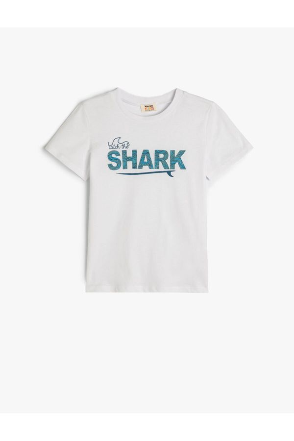 Koton Koton T-Shirt Shark Themed Short Sleeve Crew Neck