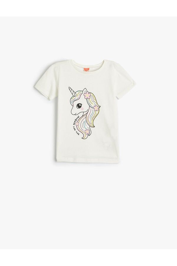 Koton Koton T-Shirt Short Sleeve Crew Neck Unicorn Printed Cotton