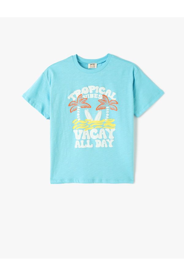 Koton Koton T-Shirt Tropical Printed Short Sleeve Crew Neck Cotton