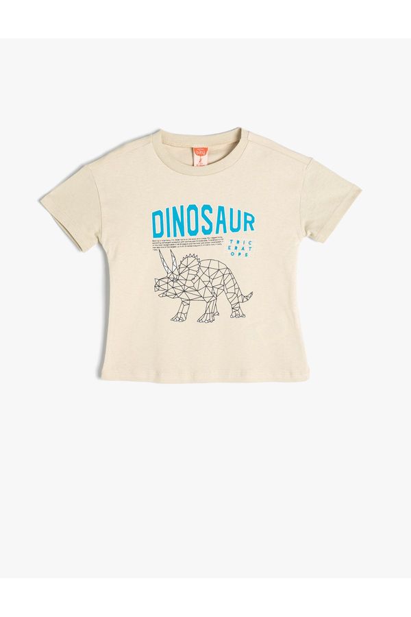 Koton Koton T-Shirt with Dinosaur Print Short Sleeved Crew Neck