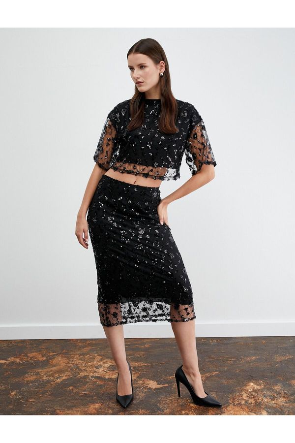 Koton Koton Tuba Ünsal X Cotton - Midi Sequined Sequin Skirt