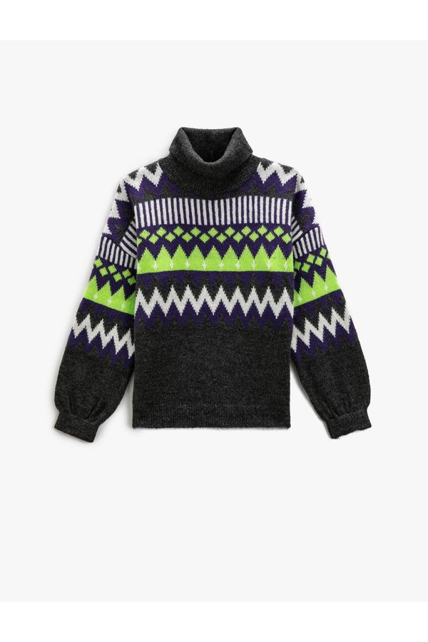 Koton Koton Turtleneck Knitwear Sweater Geometric Pattern Long Sleeve