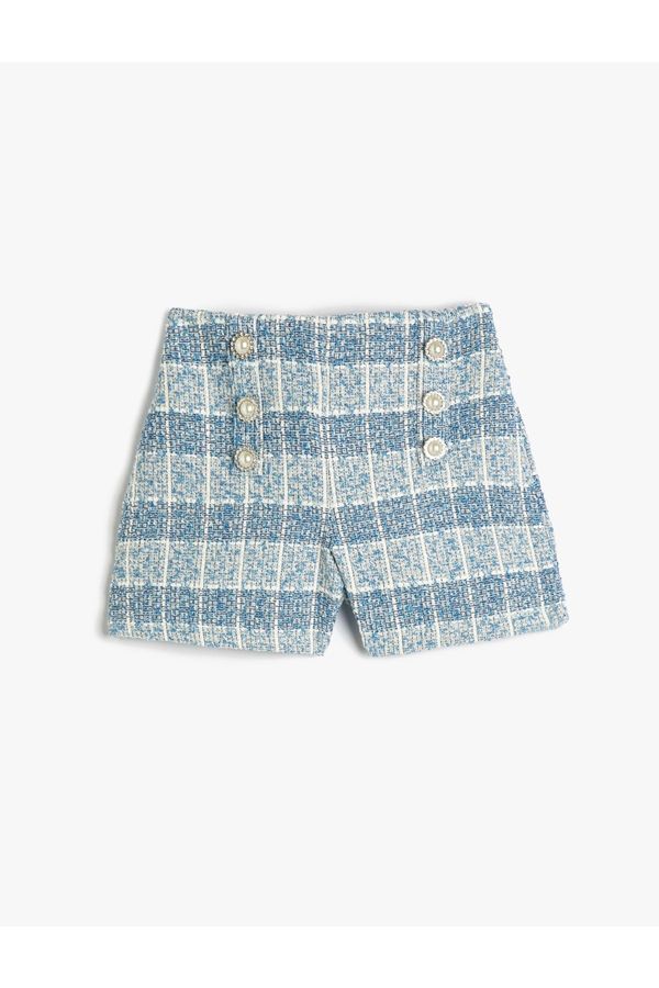Koton Koton Tweed Shorts with Pearl Button Detailed Elastic Waist.