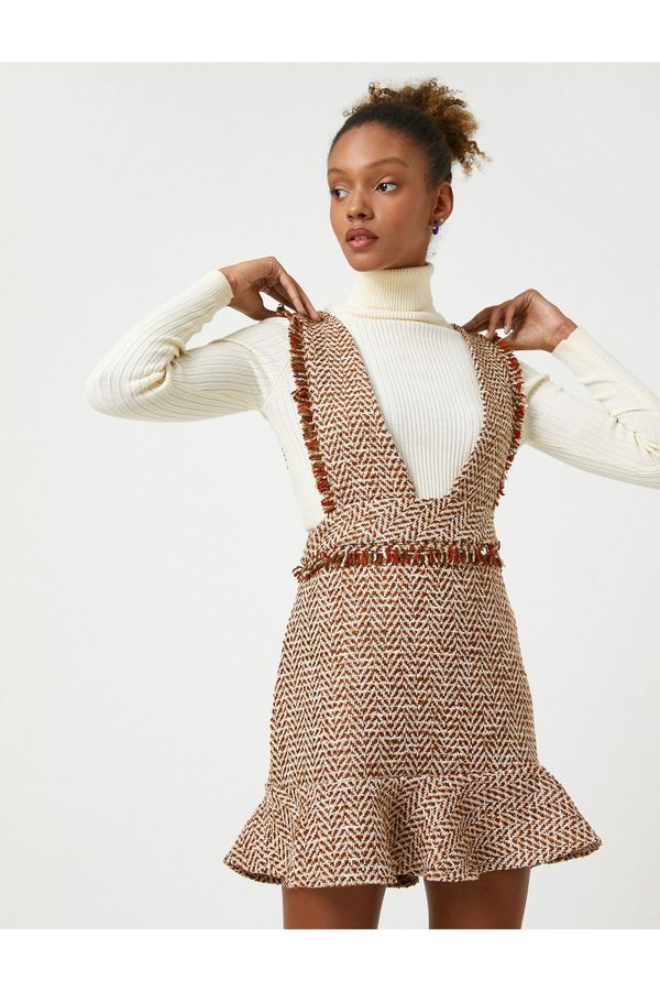 Koton Koton Tweed Slip-On Dress Gilet With Frills Thick Straps Patterned
