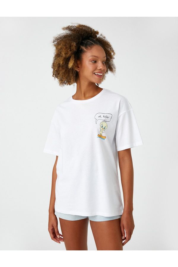 Koton Koton Tweety Licensed T-Shirt. Oversized Crew Neck Short Sleeved. Back Printed.