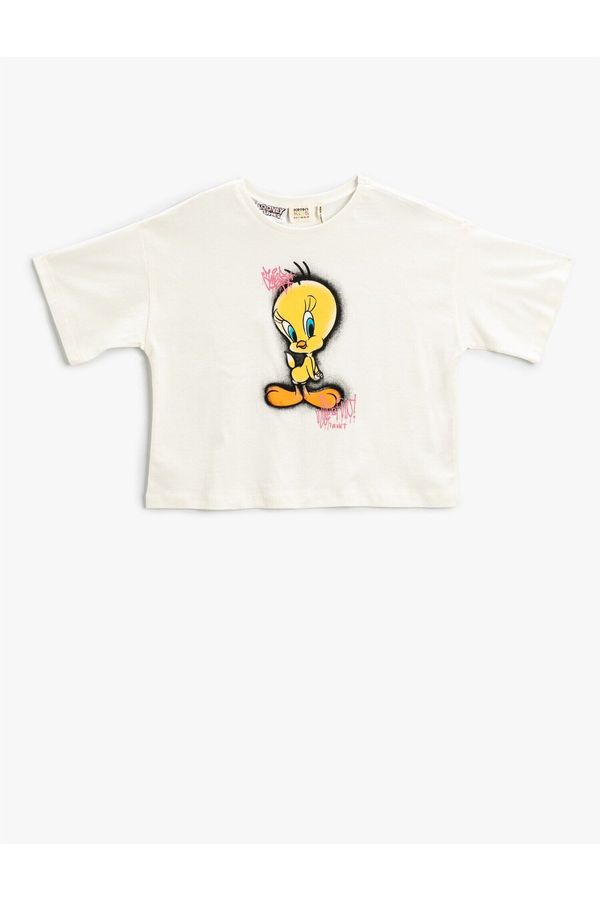 Koton Koton Tweety Printed Crop T-Shirt Licensed Short Sleeved