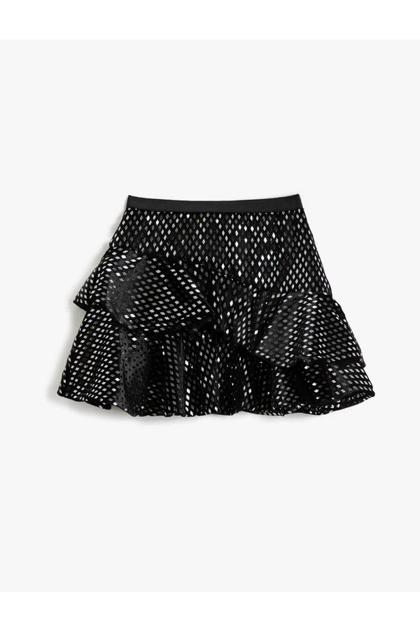 Koton Koton Velvet Mini Skirt Frilled Shiny Elastic Waist